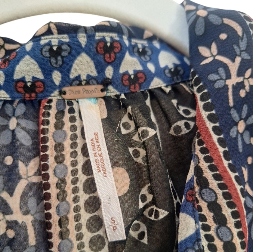 Free People Sheer Patchwork Print Button Down Blo… - image 3